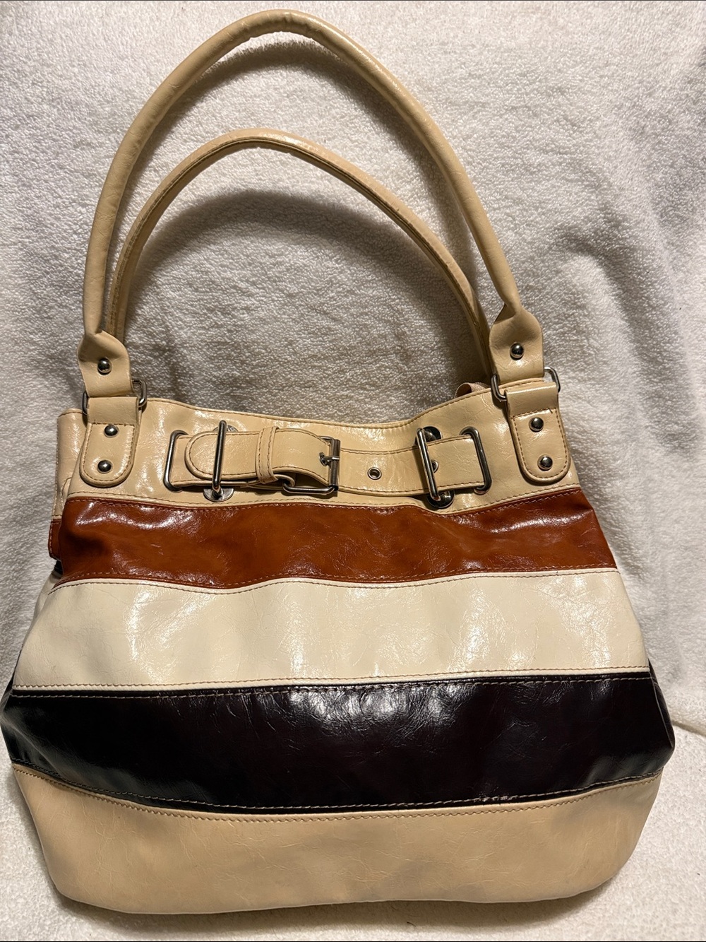 Women's Cream Vintage Multi-Stripe Shoulder Bag